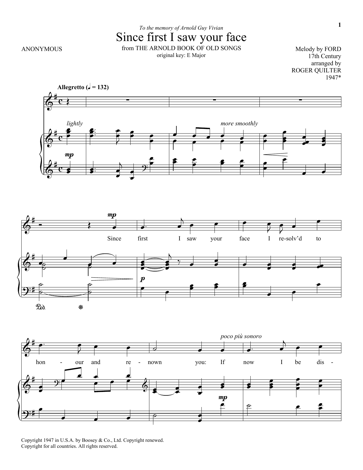 Roger Quilter Since First I Saw Your Face sheet music notes and chords arranged for Piano & Vocal