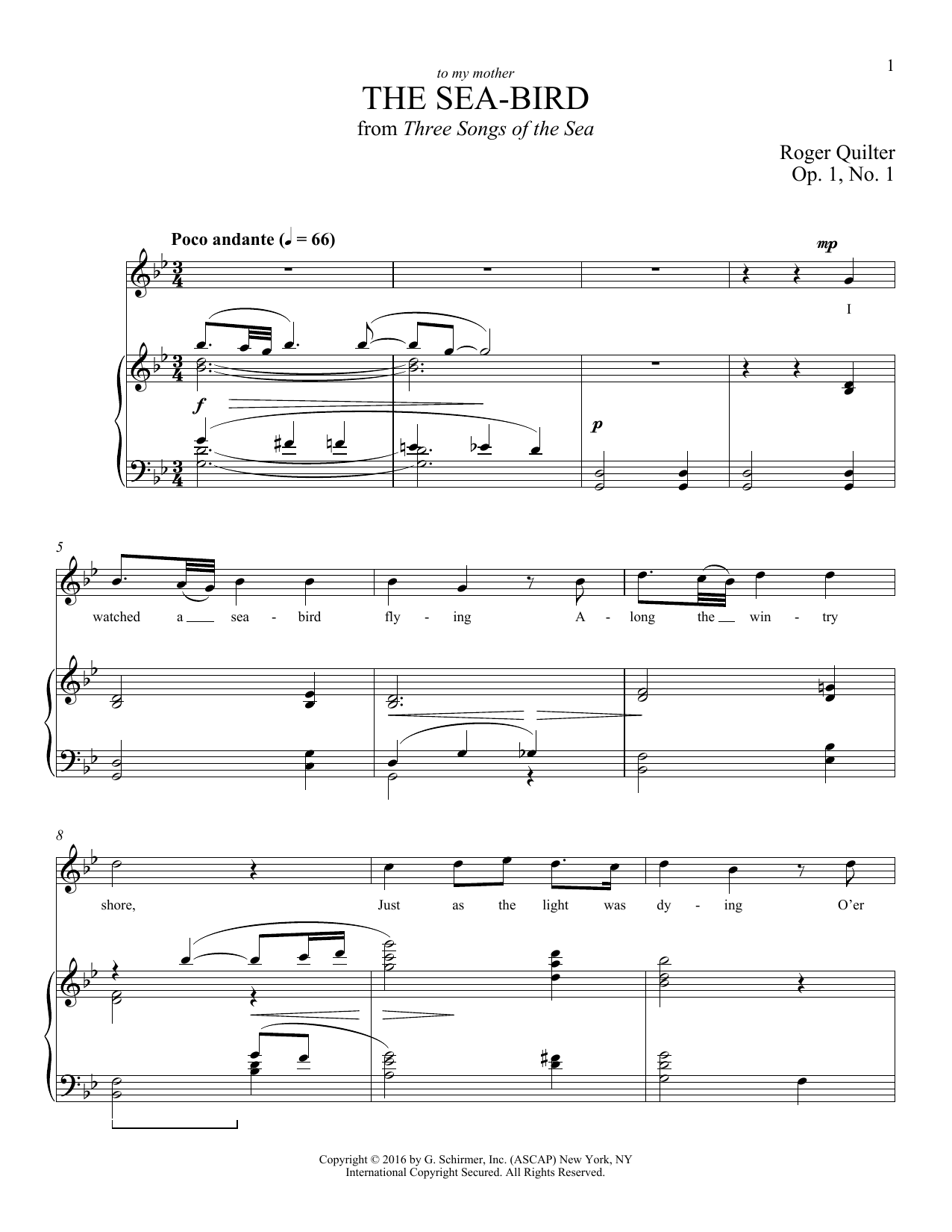 Roger Quilter The Sea-Bird sheet music notes and chords arranged for Piano & Vocal