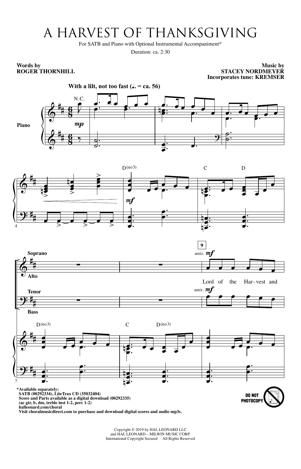 Roger Thornhill & Stacey Nordmeyer A Harvest Of Thanksgiving sheet music notes and chords arranged for SATB Choir