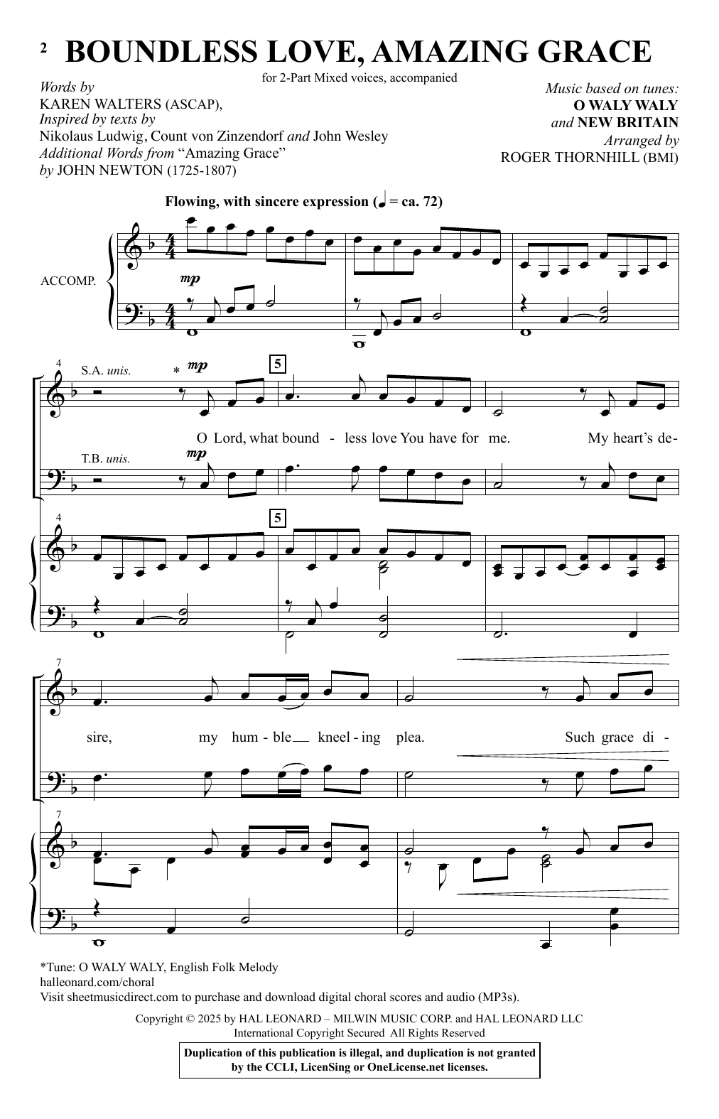 Roger Thornhill Boundless Love, Amazing Grace sheet music notes and chords arranged for 2-Part Choir