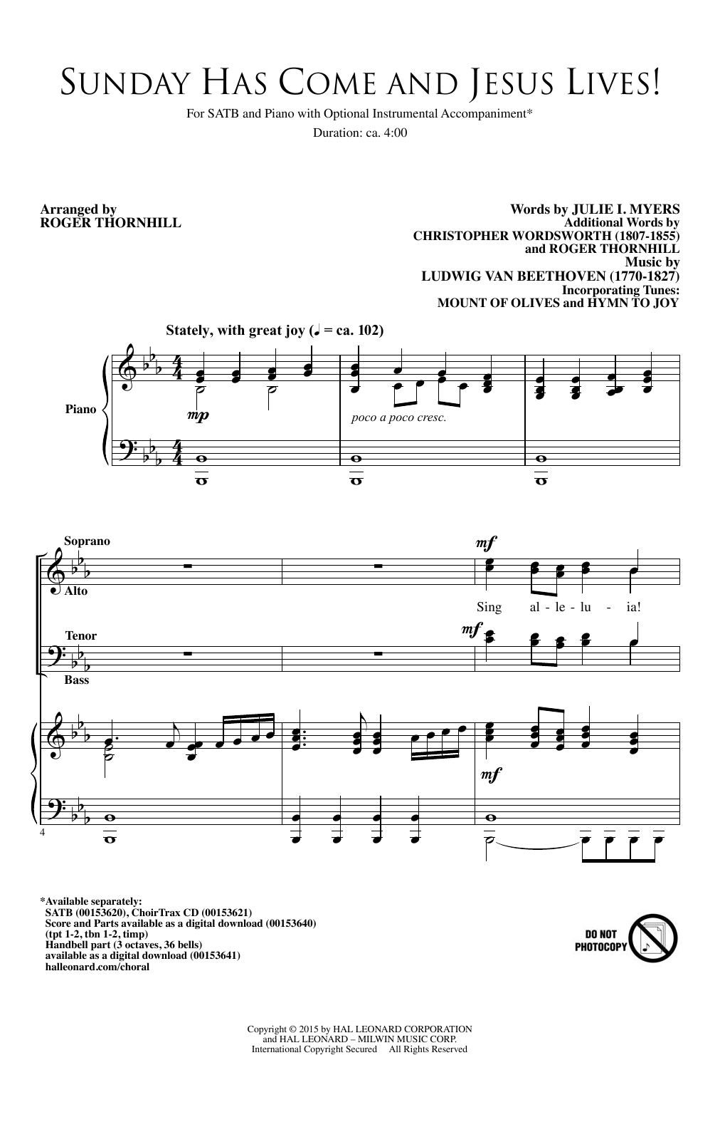 Roger Thornhill Sunday Has Come And Jesus Lives! sheet music notes and chords arranged for SATB Choir