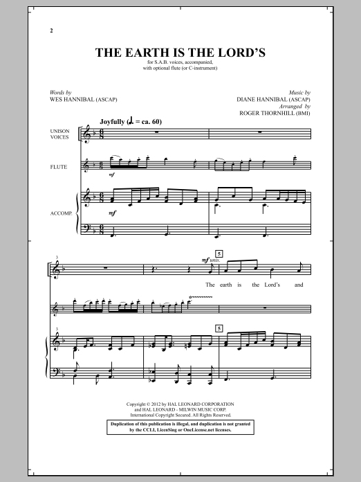 Roger Thornhill The Earth Is The Lord's sheet music notes and chords arranged for Choir