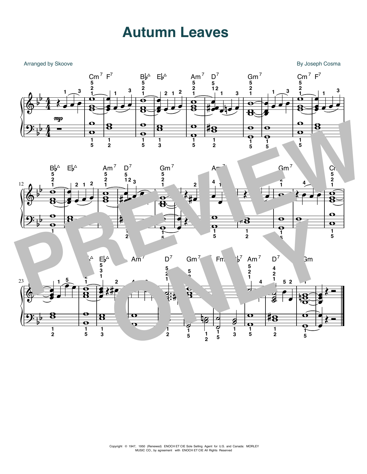 Roger Williams Autumn Leaves (arr. Skoove) sheet music notes and chords arranged for Easy Piano