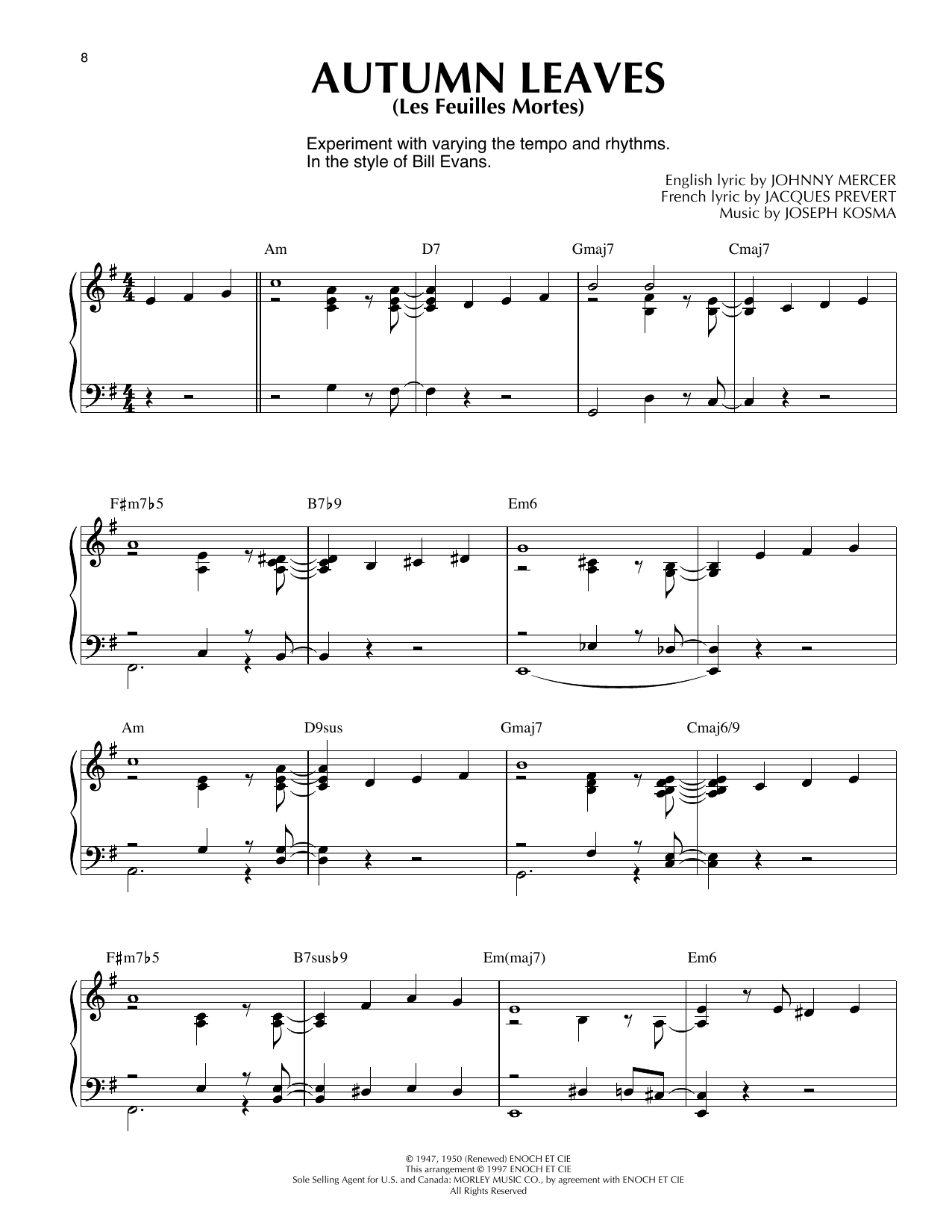 Roger Williams Autumn Leaves (arr. Thomas Coppola) sheet music notes and chords arranged for Piano Solo