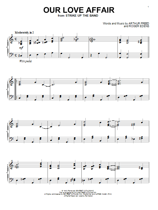 Roger Edens Our Love Affair sheet music notes and chords. Download Printable PDF.