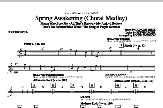 Roger Emerson Spring Awakening (Choral Medley) - Glockenspiel sheet music notes and chords. Download Printable PDF.