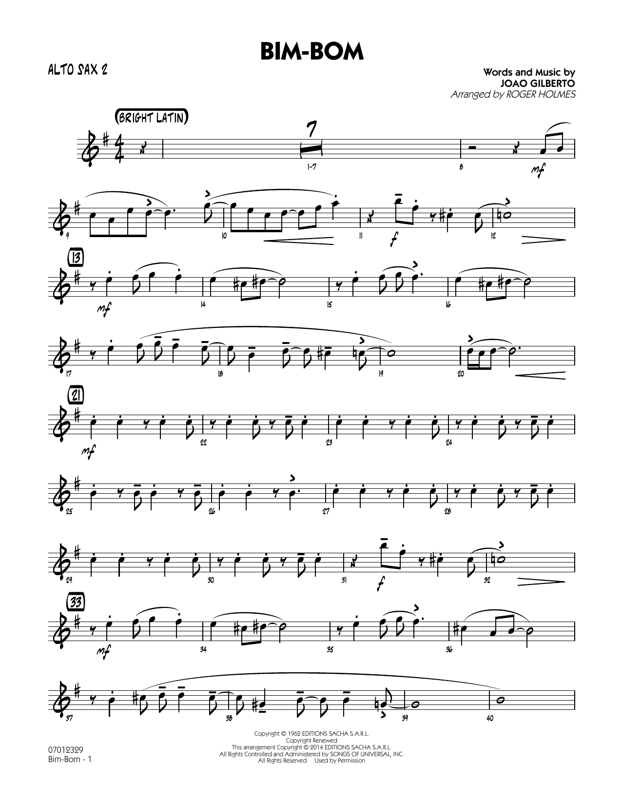 Roger Holmes Bim-Bom - Alto Sax 2 sheet music notes and chords. Download Printable PDF.