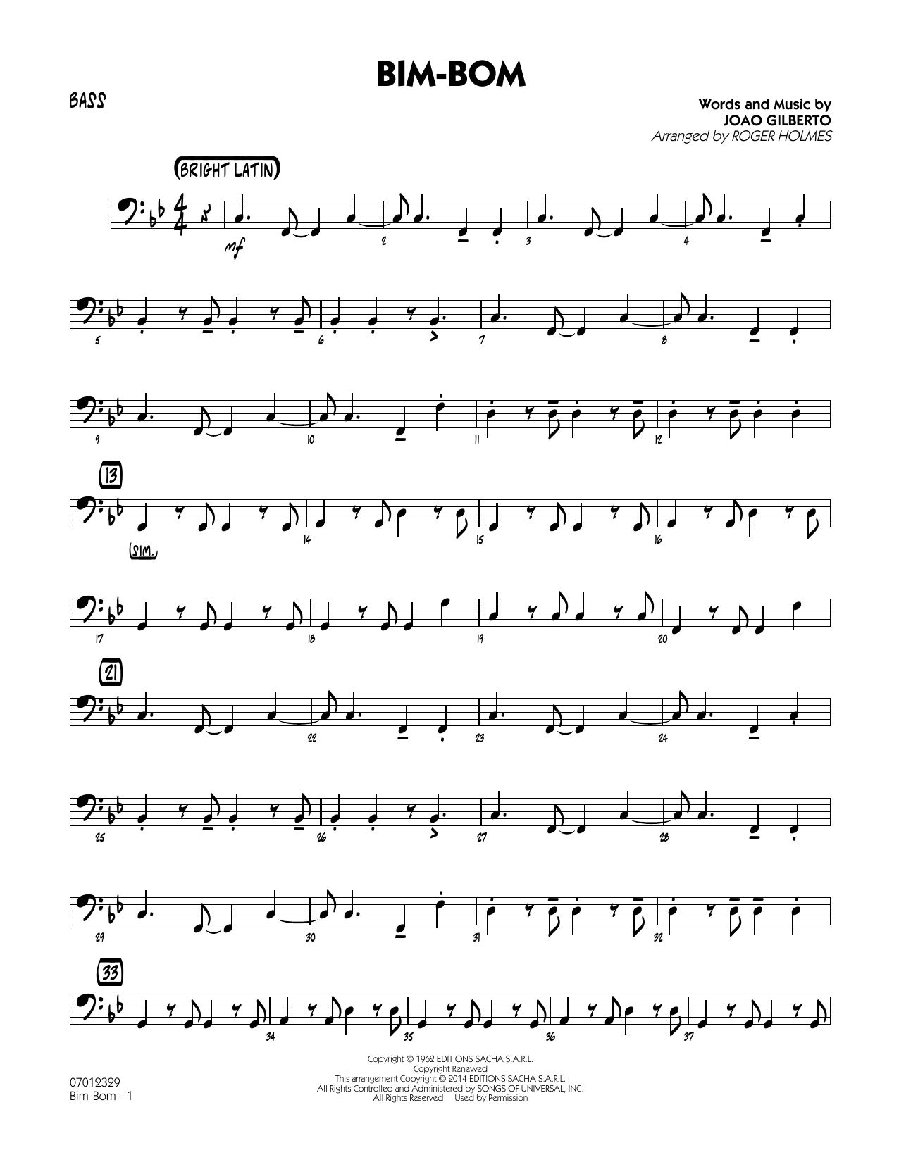 Roger Holmes Bim-Bom - Bass sheet music notes and chords. Download Printable PDF.