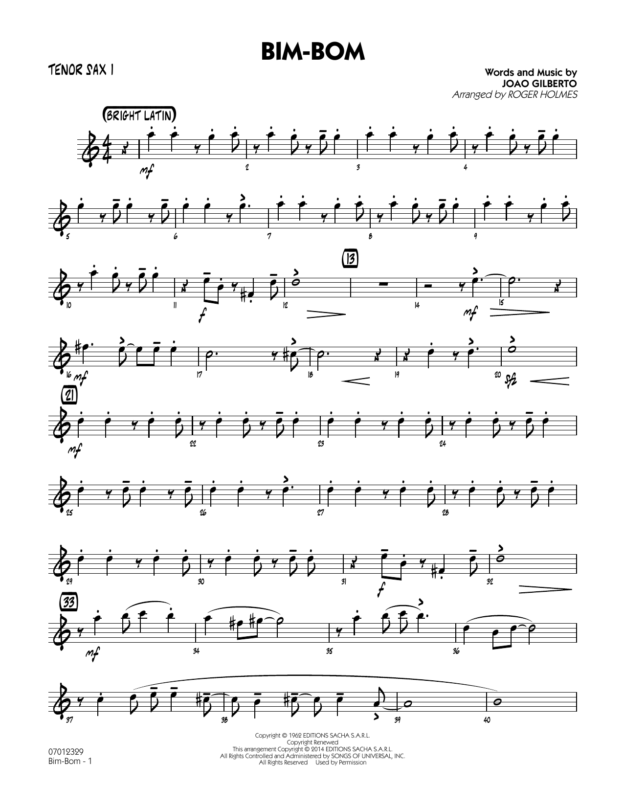 Roger Holmes Bim-Bom - Tenor Sax 1 sheet music notes and chords. Download Printable PDF.