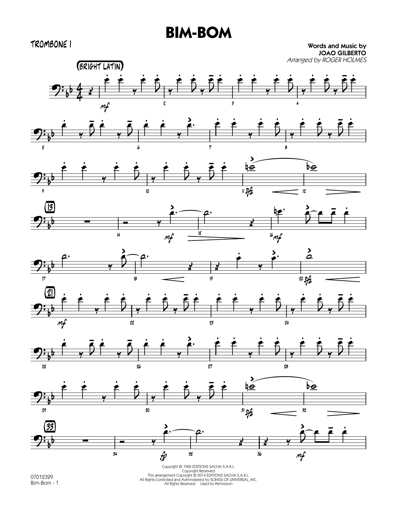 Roger Holmes Bim-Bom - Trombone 1 sheet music notes and chords. Download Printable PDF.