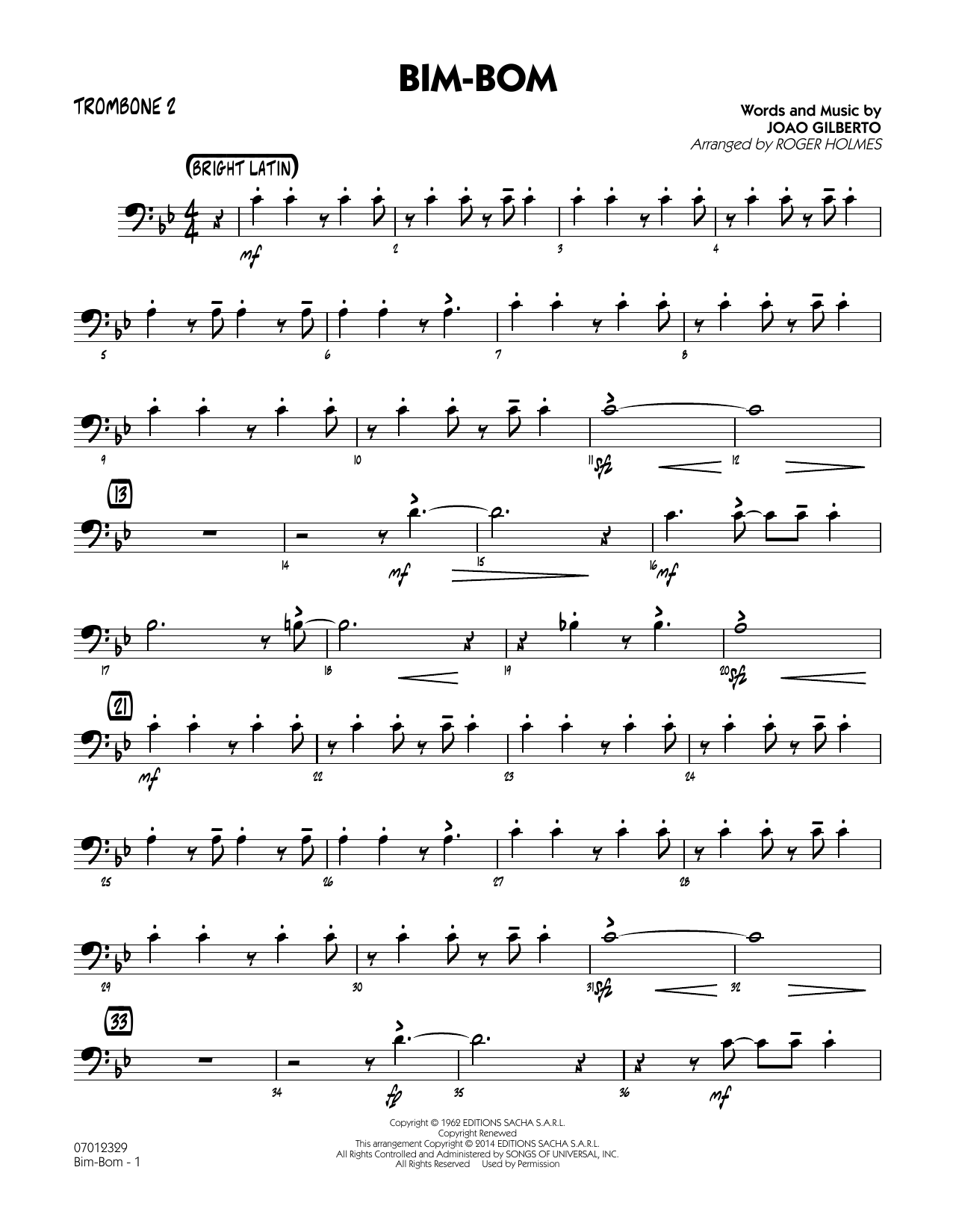 Roger Holmes Bim-Bom - Trombone 2 sheet music notes and chords. Download Printable PDF.