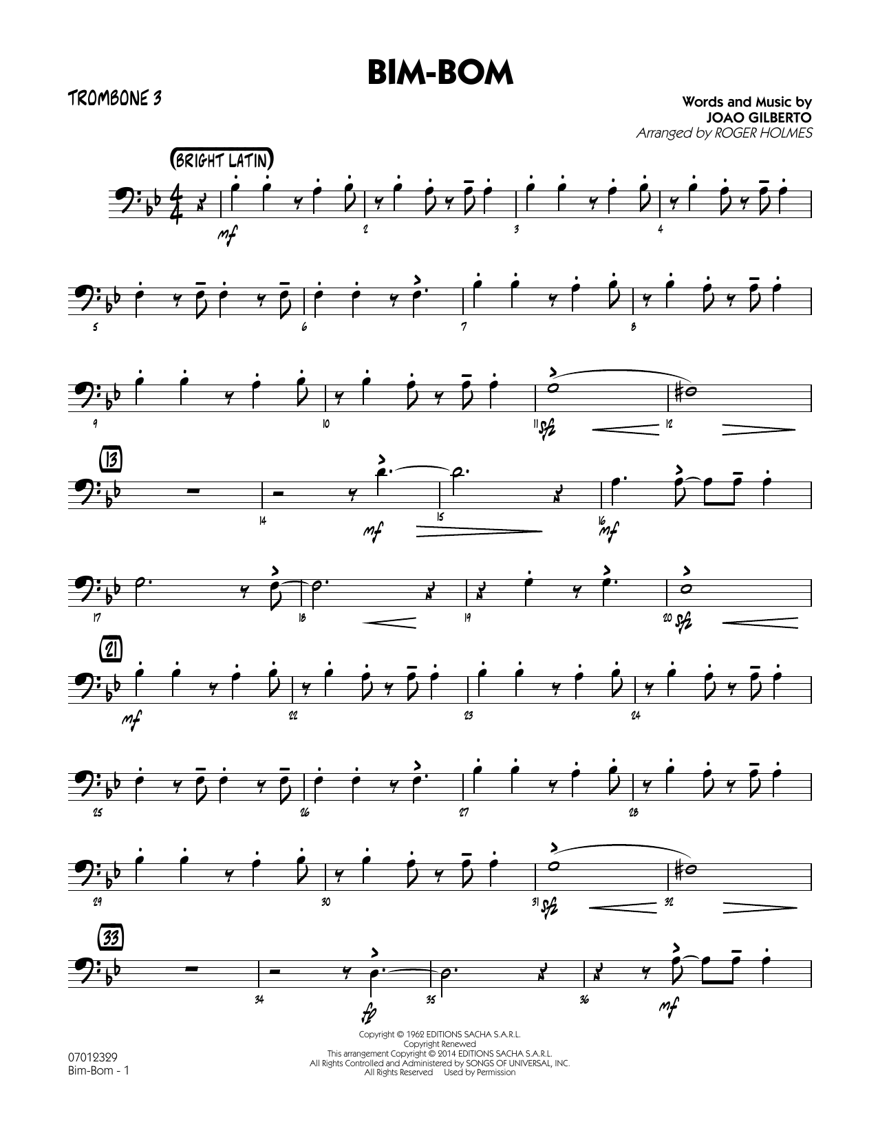 Roger Holmes Bim-Bom - Trombone 3 sheet music notes and chords. Download Printable PDF.