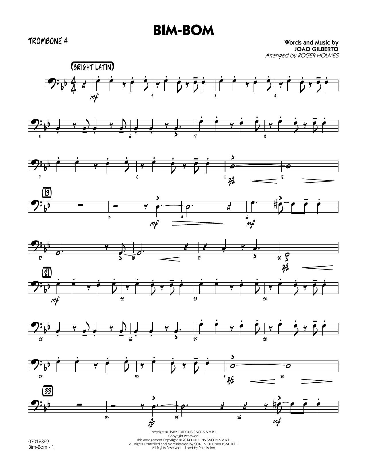 Roger Holmes Bim-Bom - Trombone 4 sheet music notes and chords. Download Printable PDF.