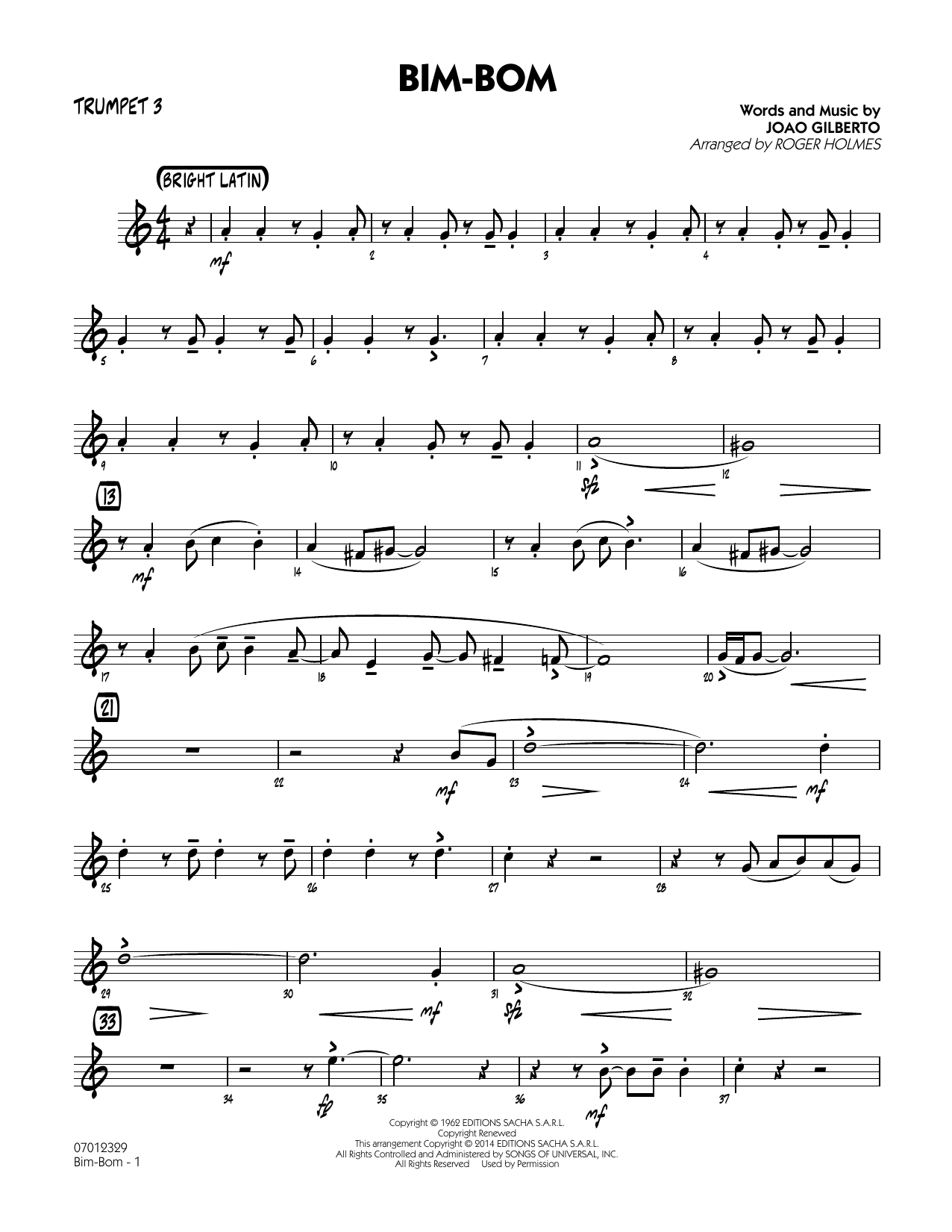 Roger Holmes Bim-Bom - Trumpet 3 sheet music notes and chords. Download Printable PDF.