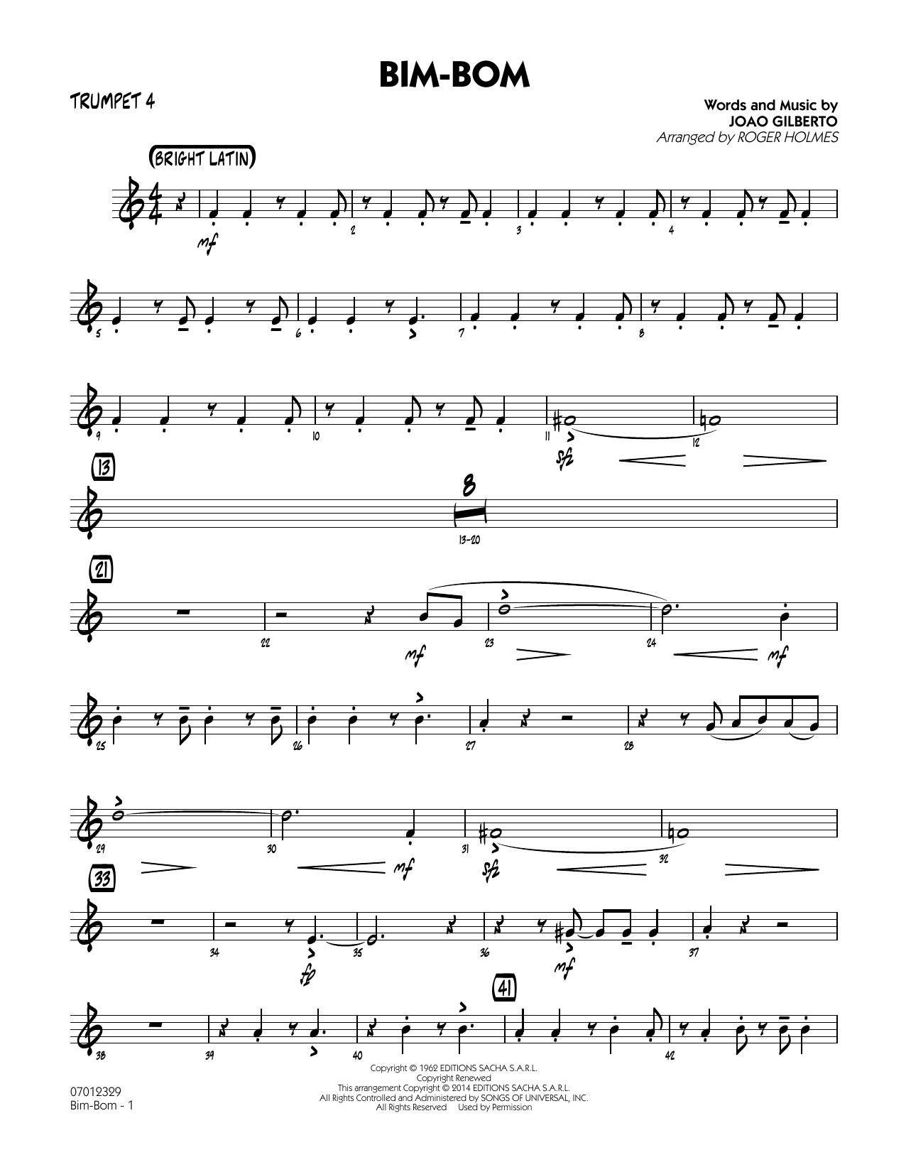 Roger Holmes Bim-Bom - Trumpet 4 sheet music notes and chords. Download Printable PDF.