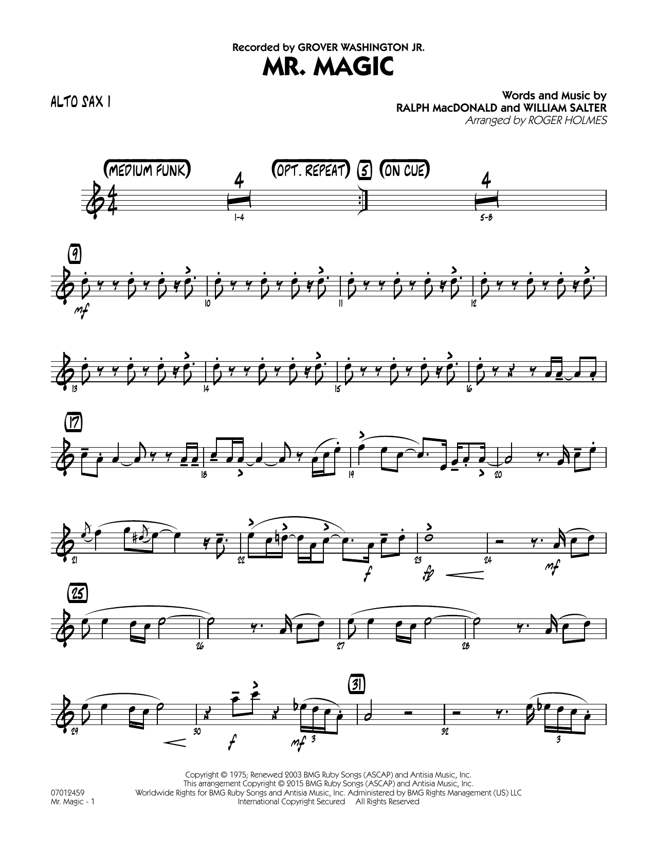 Roger Holmes Mister Magic (Mr. Magic) - Alto Sax 1 sheet music notes and chords. Download Printable PDF.