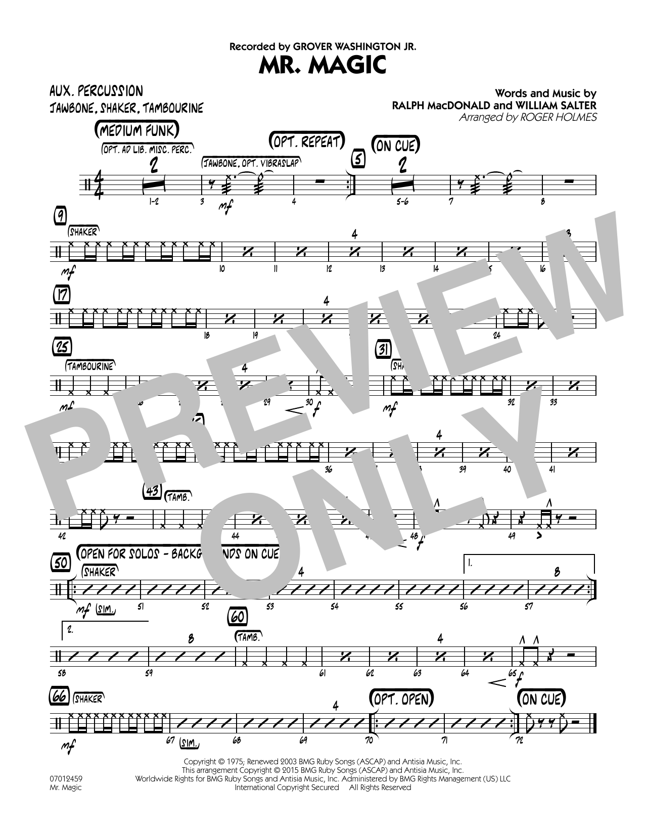 Roger Holmes Mister Magic (Mr. Magic) - Aux Percussion sheet music notes and chords. Download Printable PDF.