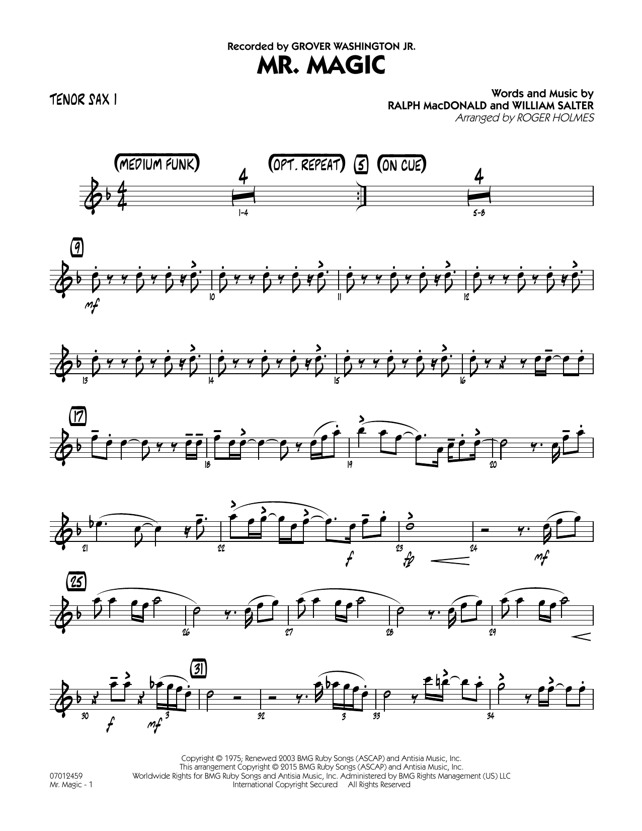 Roger Holmes Mister Magic (Mr. Magic) - Tenor Sax 1 sheet music notes and chords. Download Printable PDF.