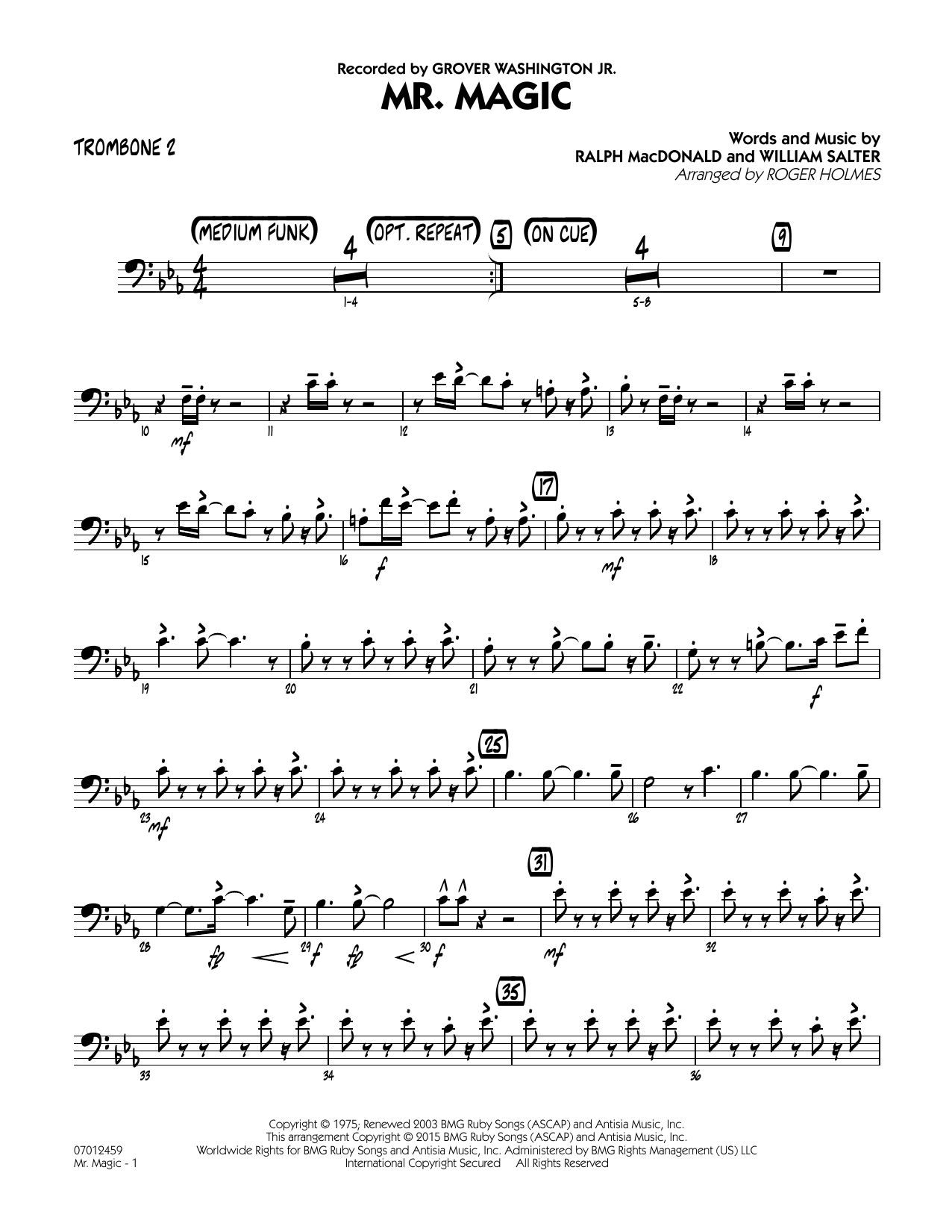 Roger Holmes Mister Magic (Mr. Magic) - Trombone 2 sheet music notes and chords. Download Printable PDF.