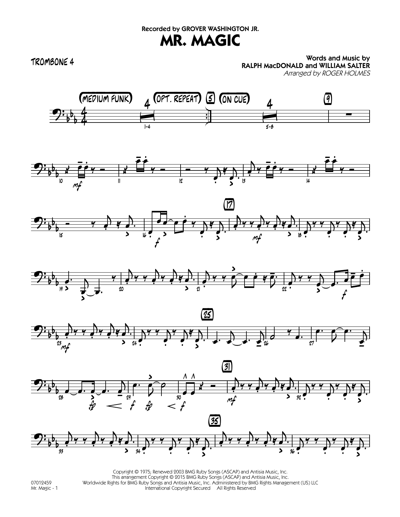 Roger Holmes Mister Magic (Mr. Magic) - Trombone 4 sheet music notes and chords. Download Printable PDF.