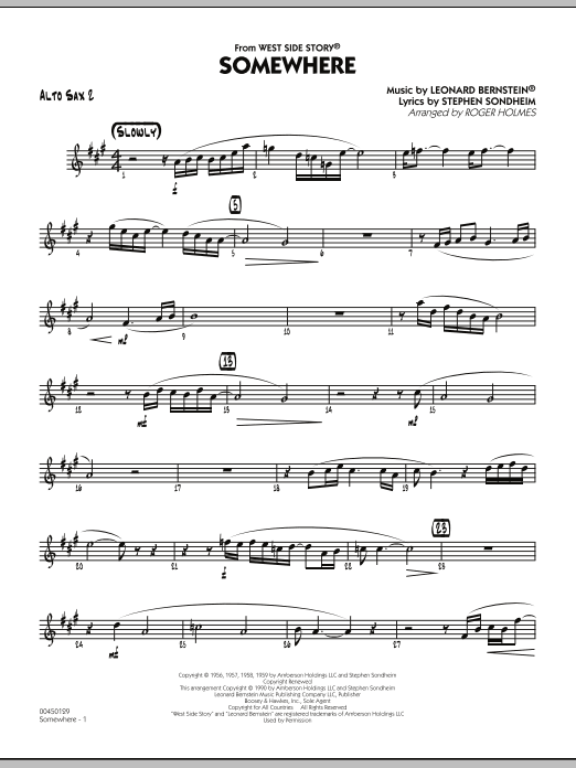 Roger Holmes Somewhere (from West Side Story) - Alto Sax 2 sheet music notes and chords. Download Printable PDF.