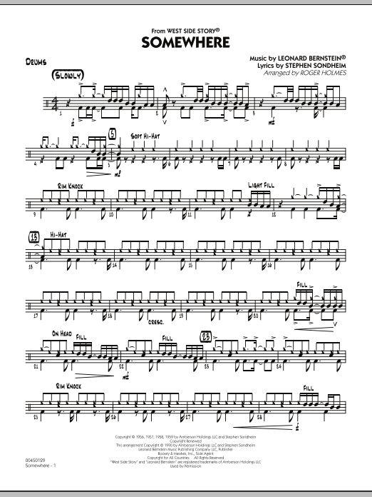 Roger Holmes Somewhere (from West Side Story) - Drums sheet music notes and chords. Download Printable PDF.
