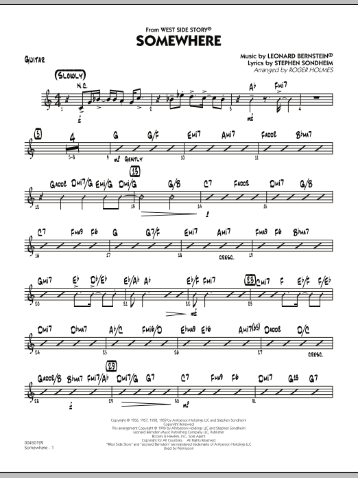 Roger Holmes Somewhere (from West Side Story) - Guitar sheet music notes and chords. Download Printable PDF.
