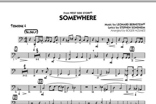 Roger Holmes Somewhere (from West Side Story) - Trombone 4 sheet music notes and chords. Download Printable PDF.