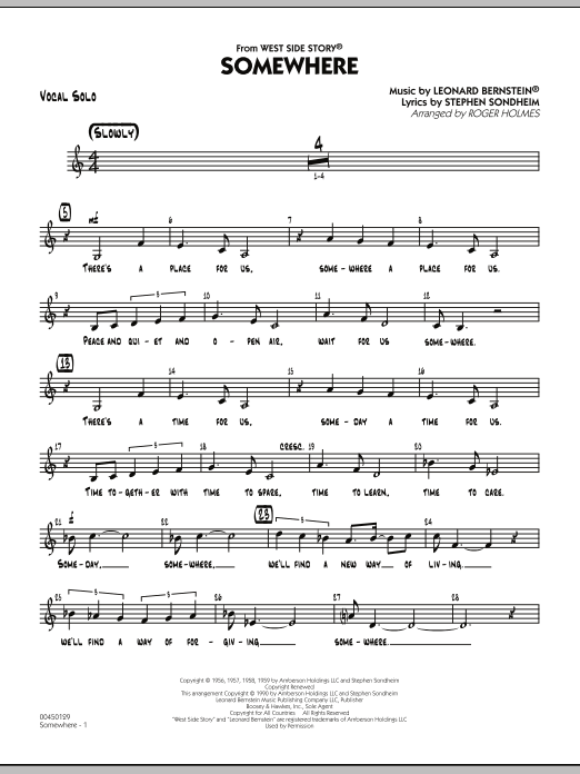 Roger Holmes Somewhere (from West Side Story) - Vocal Solo sheet music notes and chords. Download Printable PDF.