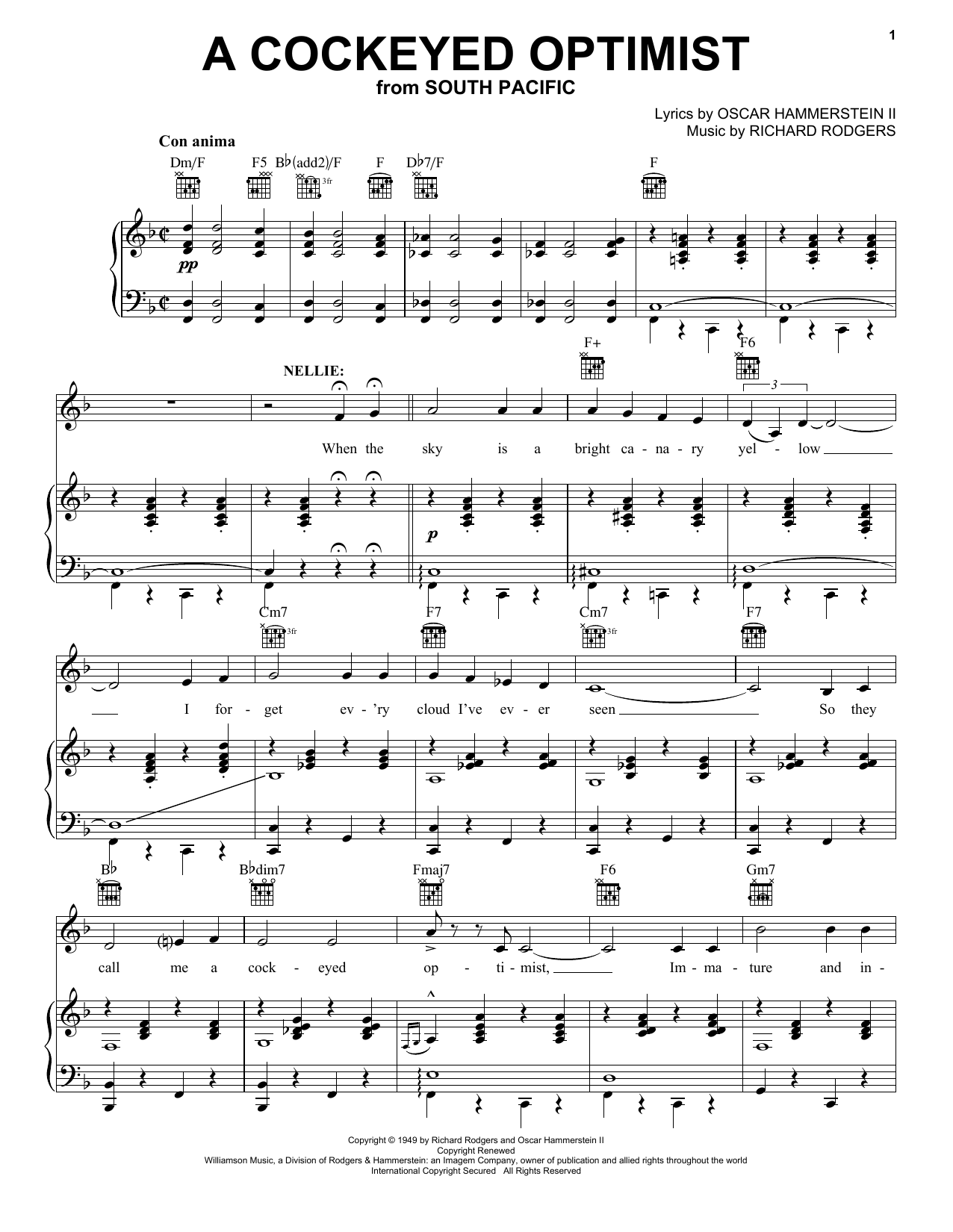 Rogers & Hammerstein A Cockeyed Optimist sheet music notes and chords arranged for Vocal Pro + Piano/Guitar