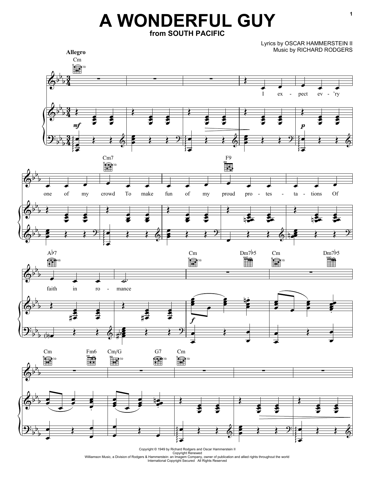 Rogers & Hammerstein A Wonderful Guy sheet music notes and chords arranged for Vocal Pro + Piano/Guitar