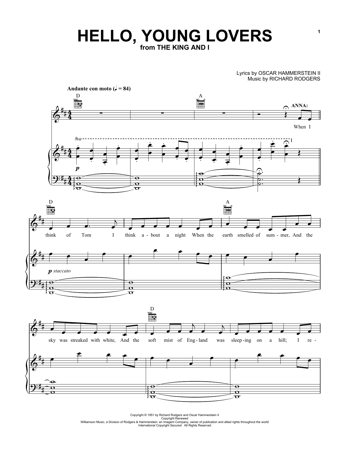 Rogers & Hammerstein Hello, Young Lovers sheet music notes and chords arranged for Vocal Pro + Piano/Guitar