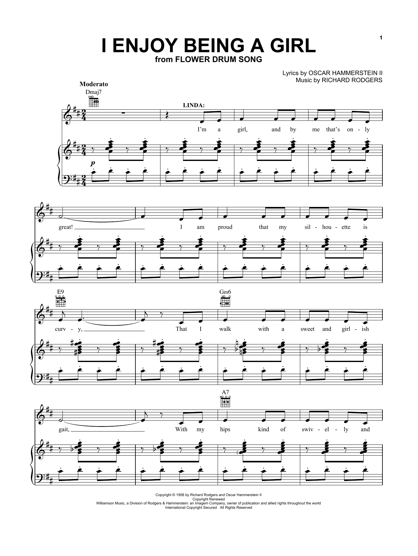 Rogers & Hammerstein I Enjoy Being A Girl sheet music notes and chords arranged for Vocal Pro + Piano/Guitar