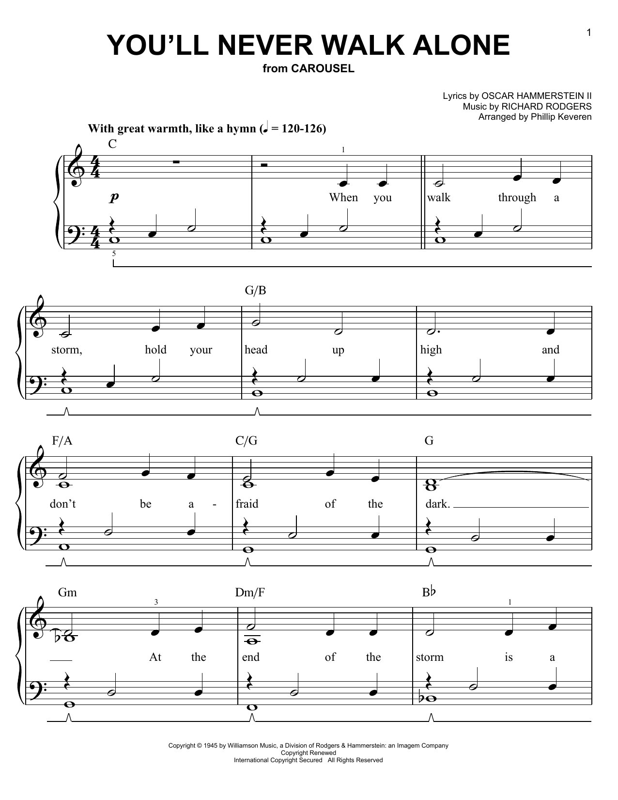 Rogers & Hammerstein You'll Never Walk Alone (arr. Phillip Keveren) sheet music notes and chords arranged for Easy Piano