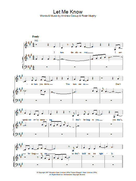 Roisin Murphy Let Me Know sheet music notes and chords arranged for Piano, Vocal & Guitar Chords