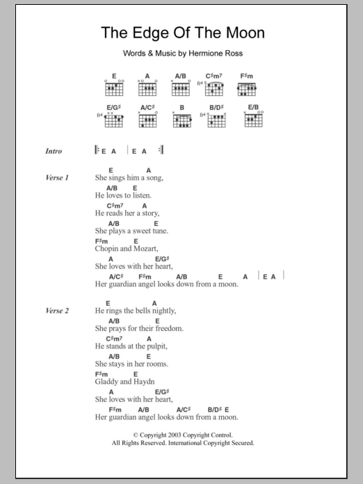 Roisin O'Reilly The Edge Of The Moon sheet music notes and chords arranged for Guitar Chords/Lyrics