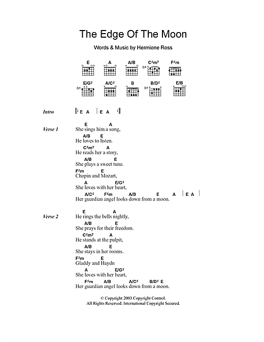 Roisin O'Reilly The Edge Of The Moon sheet music notes and chords arranged for Guitar Chords/Lyrics