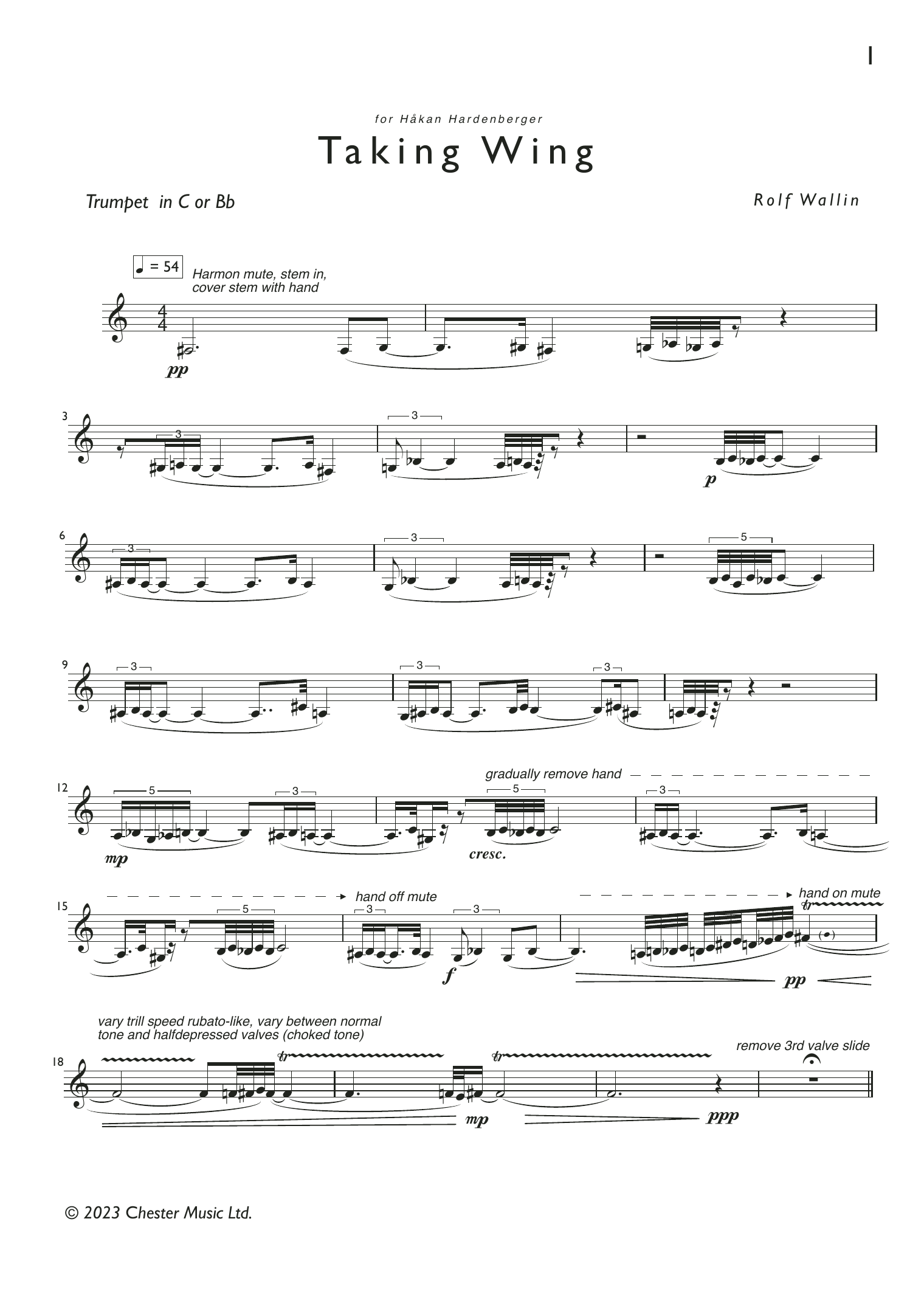 Rolf Wallin Taking Wing sheet music notes and chords arranged for Trumpet Solo