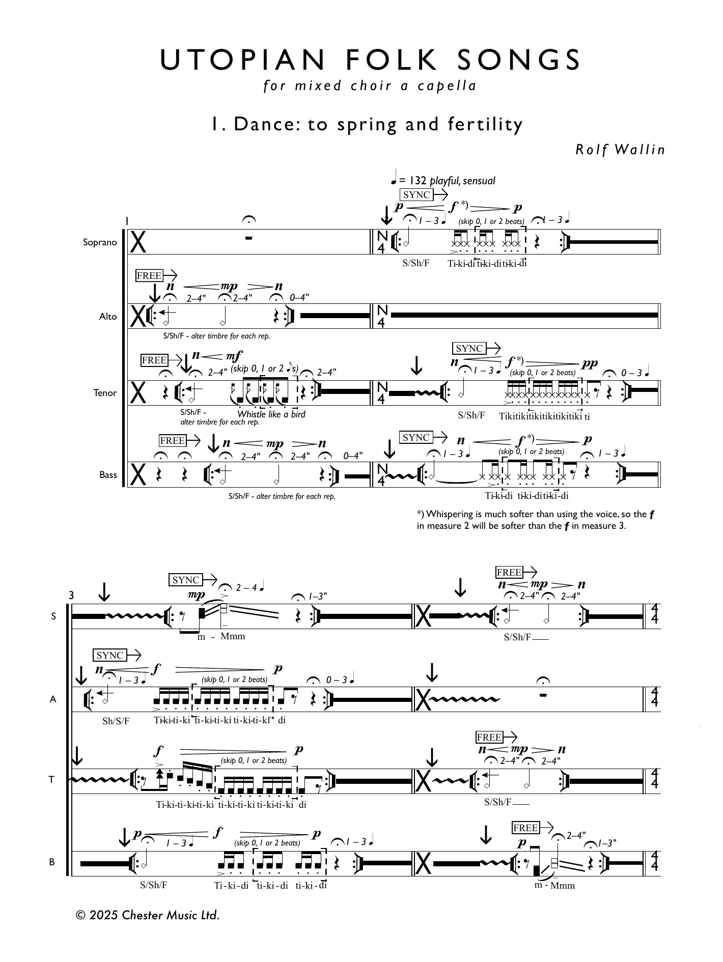 Rolf Wallin Utopian Folk Songs sheet music notes and chords arranged for SSAATTBB Choir