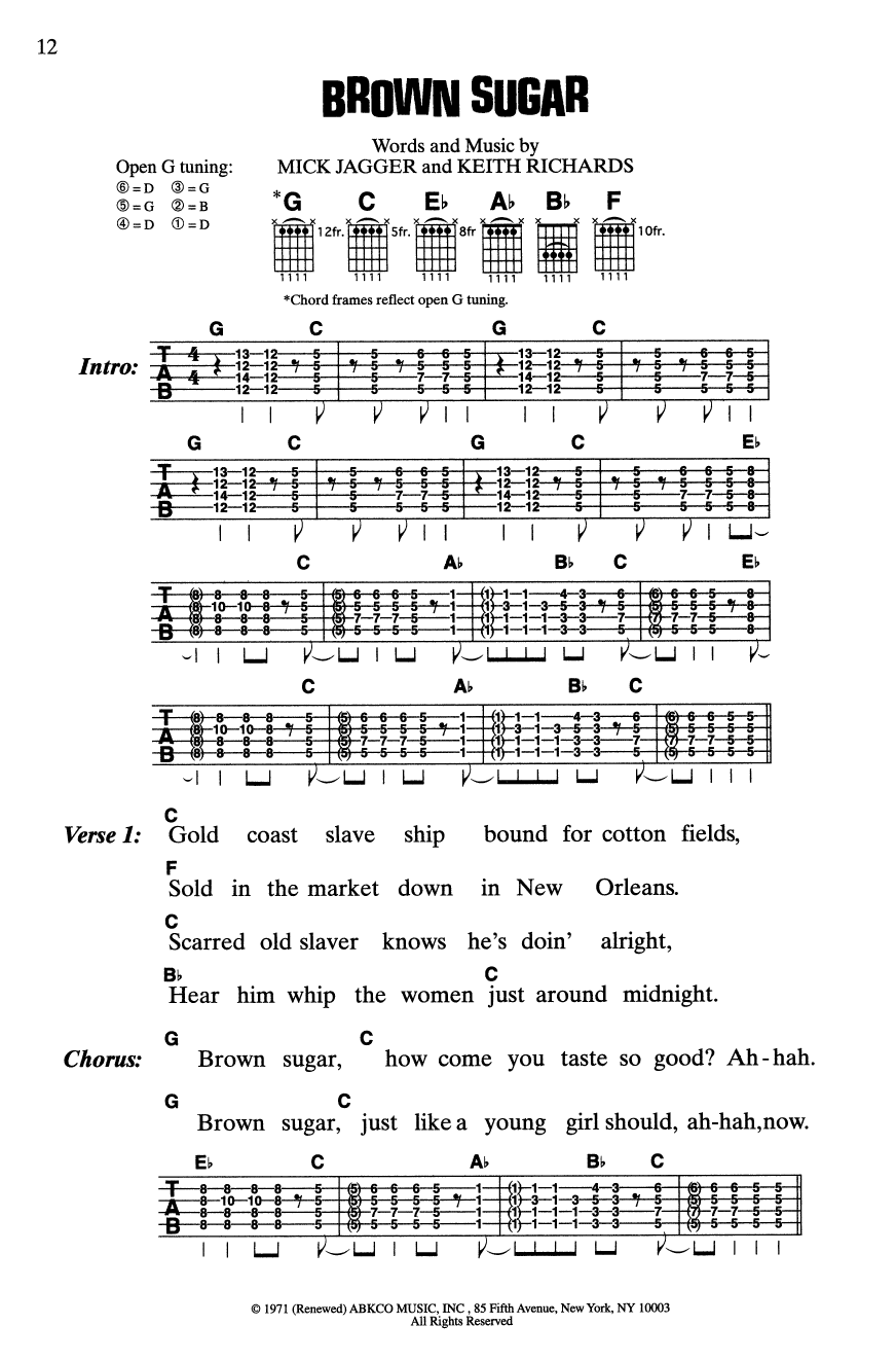 Rolling Stones Brown Sugar sheet music notes and chords arranged for Guitar Chords/Lyrics
