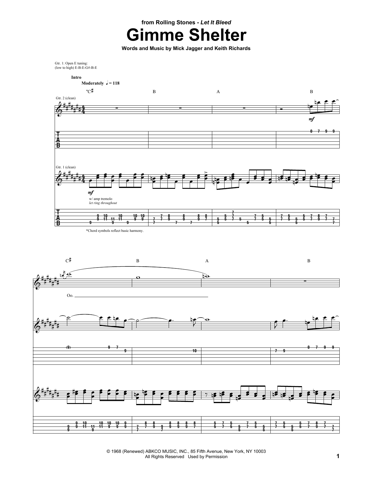 Rolling Stones Gimme Shelter sheet music notes and chords arranged for Guitar Chords/Lyrics