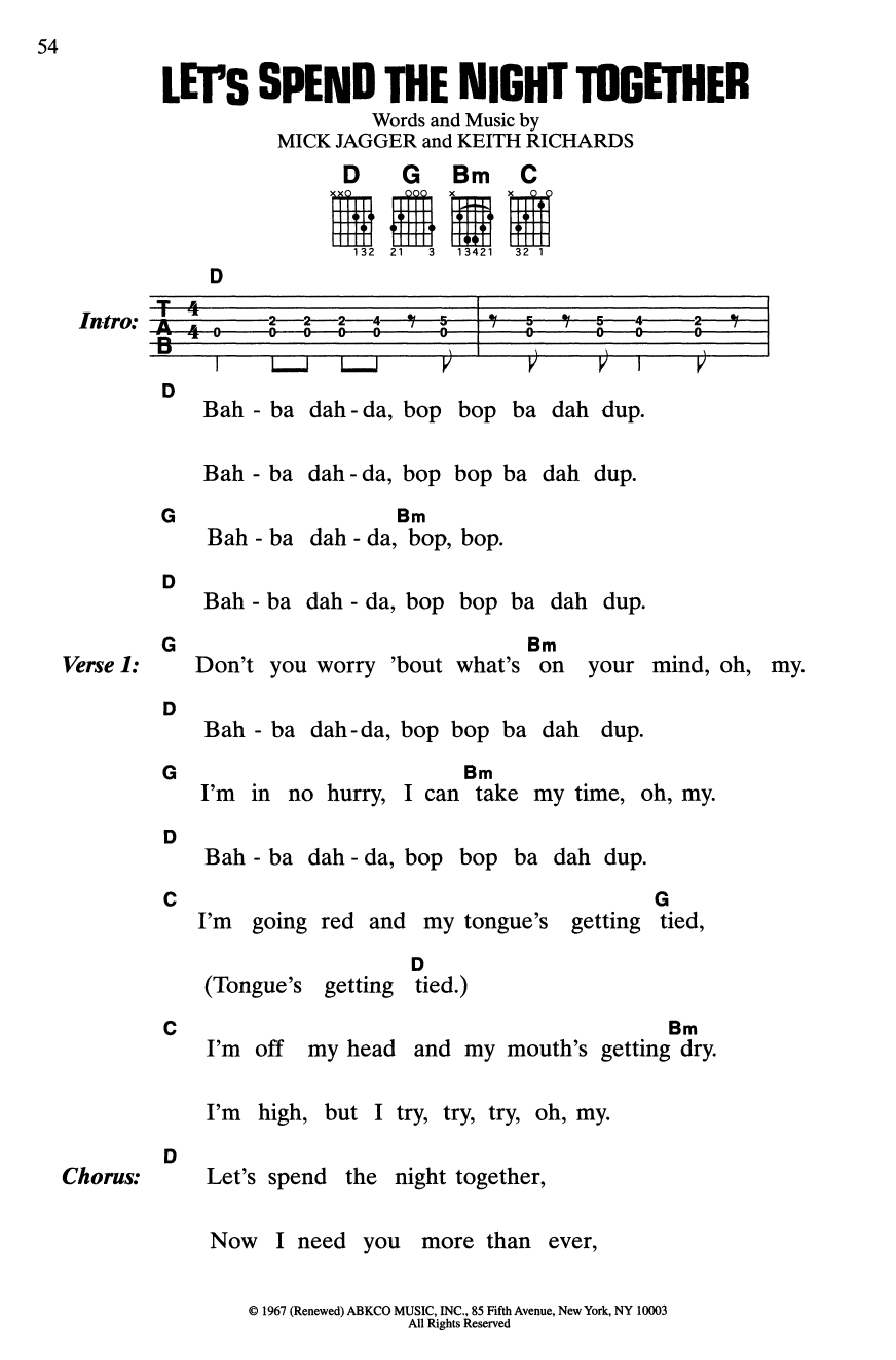 Rolling Stones Let's Spend The Night Together sheet music notes and chords arranged for Guitar Chords/Lyrics