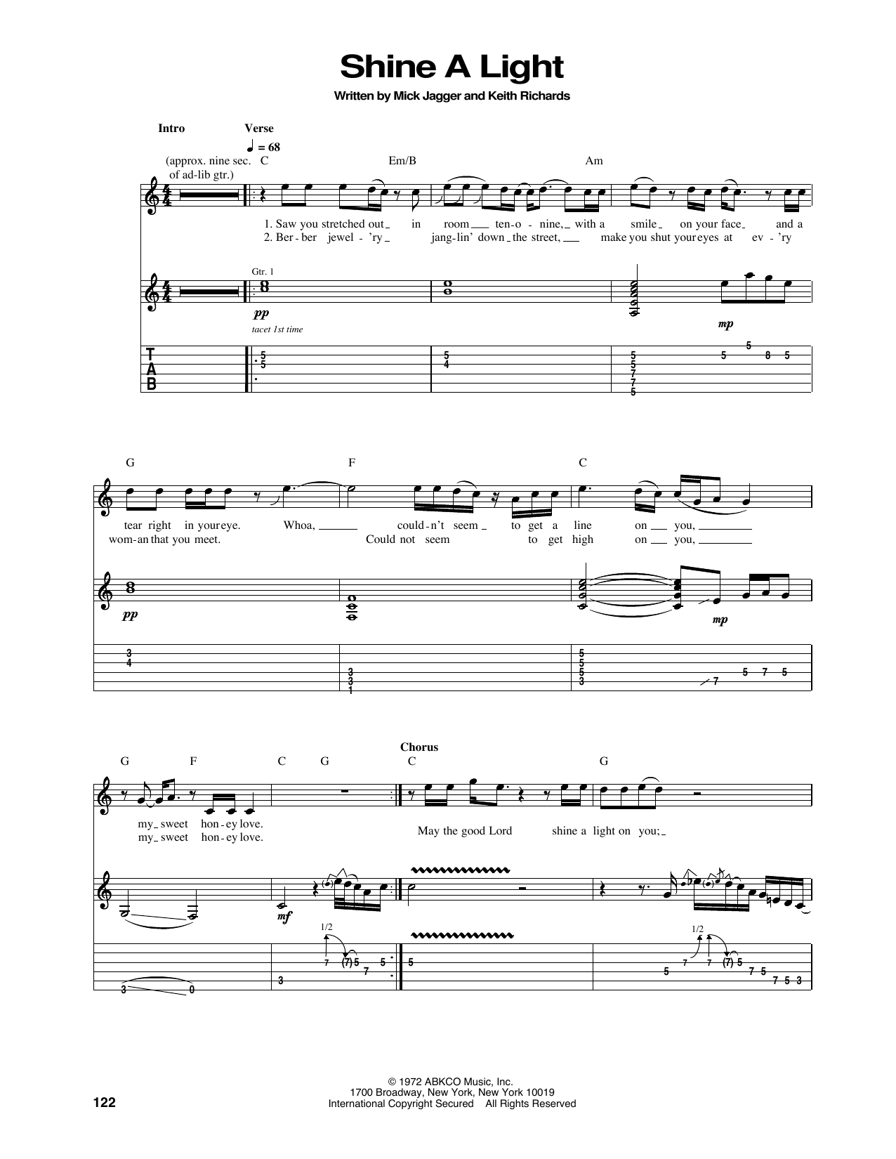 Rolling Stones Shine A Light sheet music notes and chords arranged for Guitar Tab