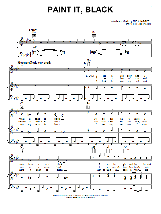 Rolling Stones Paint It, Black sheet music notes and chords arranged for Piano, Vocal & Guitar Chords (Right-Hand Melody)