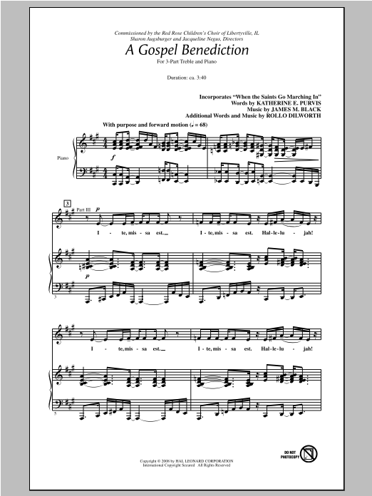 Rollo Dilworth A Gospel Benediction sheet music notes and chords arranged for 3-Part Treble Choir