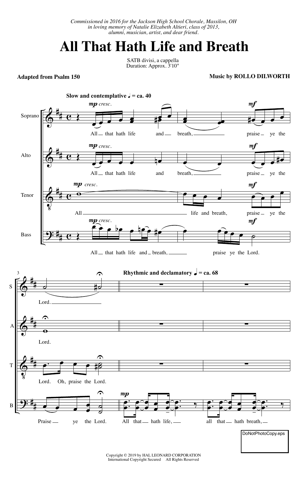 Rollo Dilworth All That Hath Life And Breath sheet music notes and chords arranged for SATB Choir