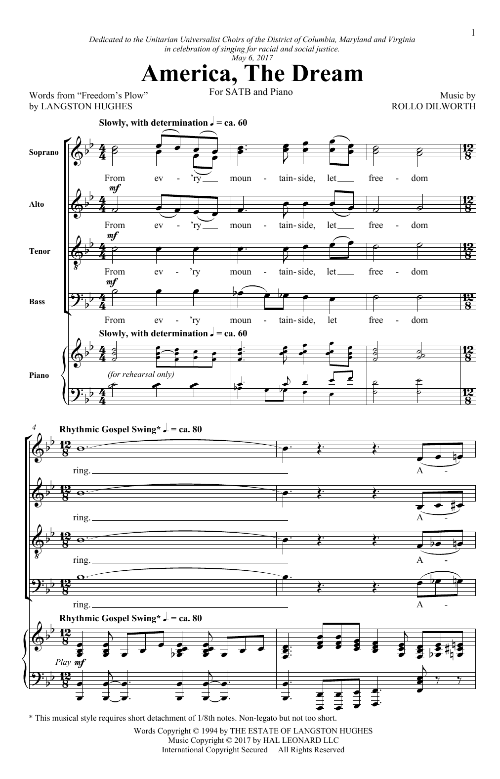 Rollo Dilworth America, The Dream sheet music notes and chords arranged for SATB Choir