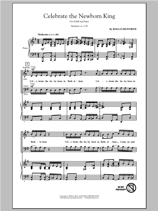 Rollo Dilworth Celebrate The Newborn King sheet music notes and chords arranged for SATB Choir