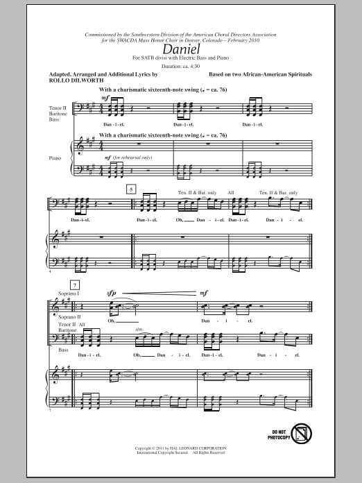 Rollo Dilworth Daniel sheet music notes and chords arranged for SATB Choir