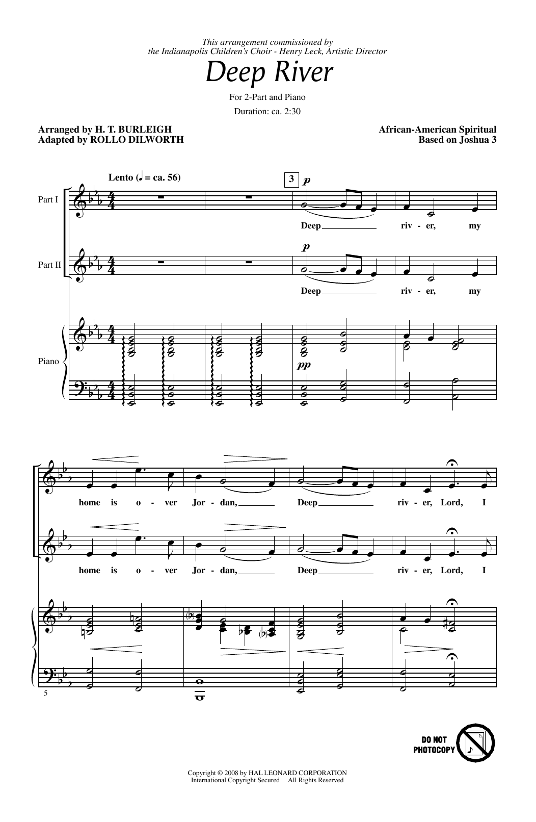 Rollo Dilworth Deep River sheet music notes and chords arranged for 2-Part Choir